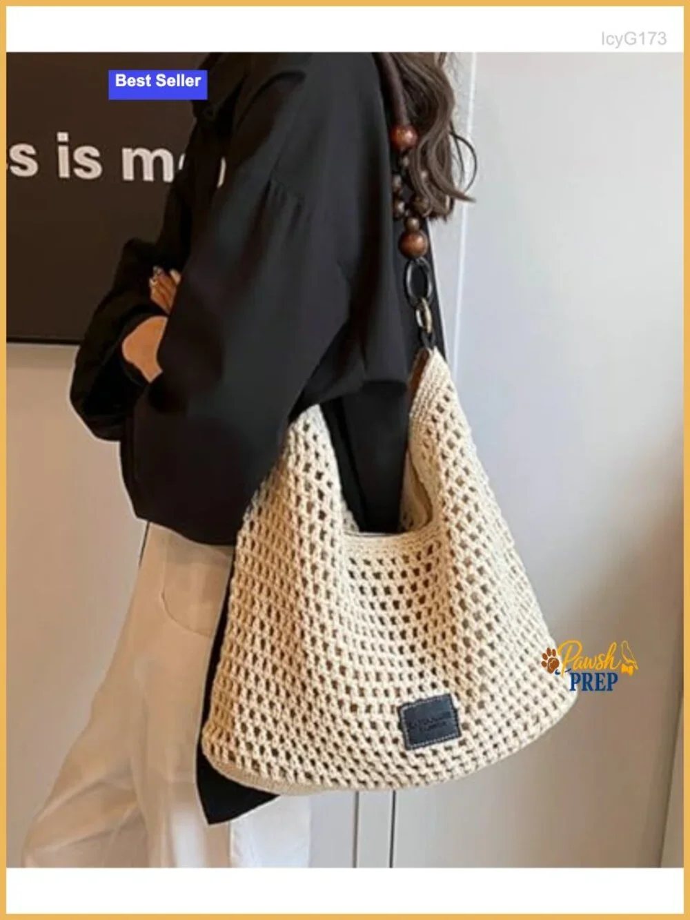 Crochet Cotton Bag Women Summer Beach Woven Hobo Handbag Bead Handmade Shoulder